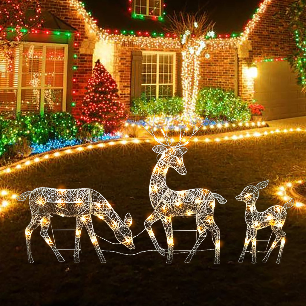 3 Pçs Natal Rena Família Iluminado Cervos Decoração De Luzes LED Brilhante Casa Jardim Ao Ar Livre Ornamento