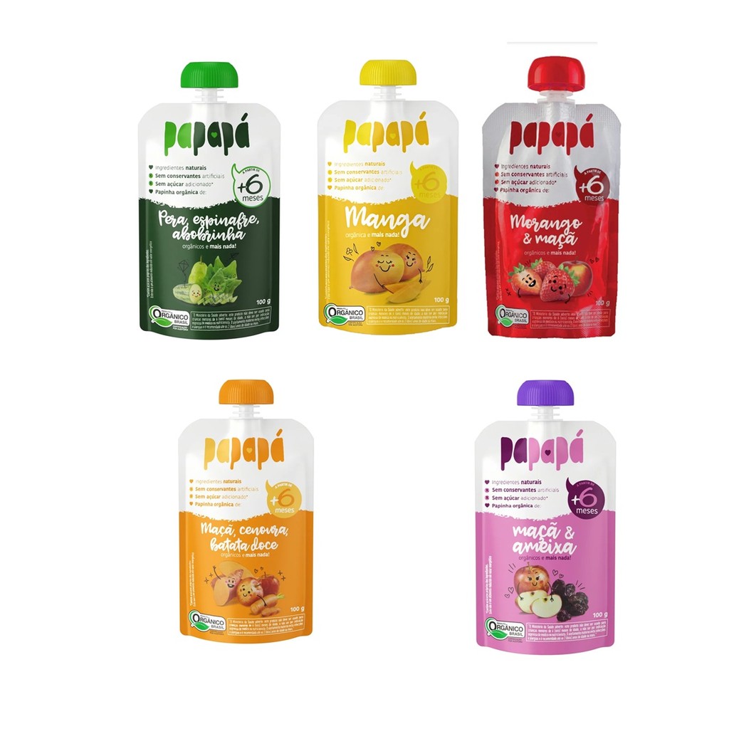 Kit 5 - Papinhas Orgânicas Papapá Squeeze 100g