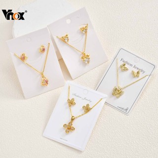 Vnox 2 Em 1 Zircão Forma De Coração Borboleta Cúbica Arco Brincos Colar Conjunto Para Mulheres Meninas Crianças , Da Sor em Oferta na Shopee