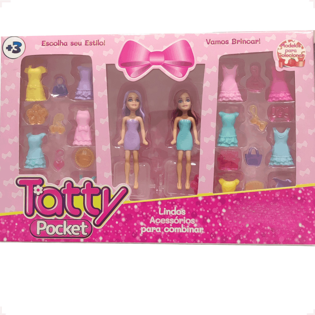 Boneca Tatty Pocket Fashion com Roupas e Acessórios Kit Infantil
