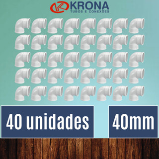 PCT de 40 Unds Joelhos 40mm Cotovelo Esgoto ou água 90 graus em PVC branco - Krona em Oferta na Shopee