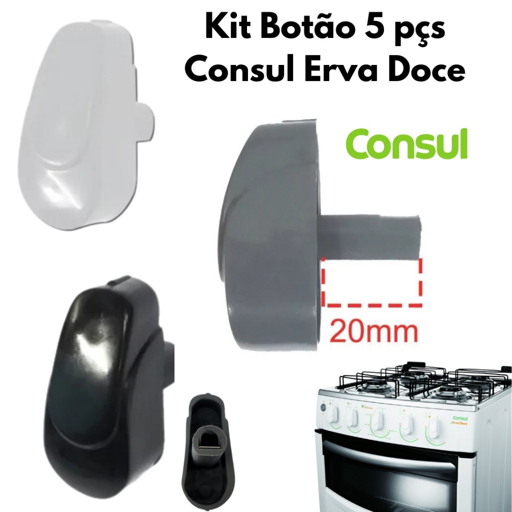 Kit 5 Botões Para Fogão Consul Erva Doce