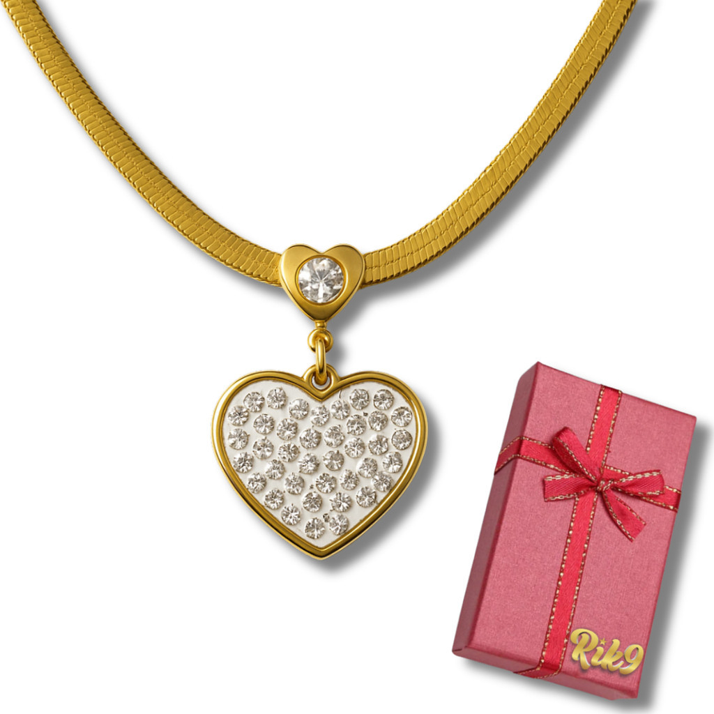 Gargantilha Feminina Coração Zircônia De Strass Cravejado Banhado a Ouro 18k Aço Inox Antialérgico