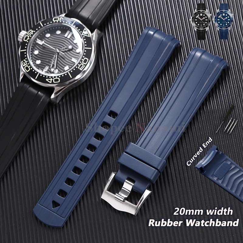 Pulseira De Relógio Macia De Borracha Com Extremidade Curvada De 20 Mm Para Seamaster 300 Silicone À Prova D'água De Mer em Oferta na Shopee