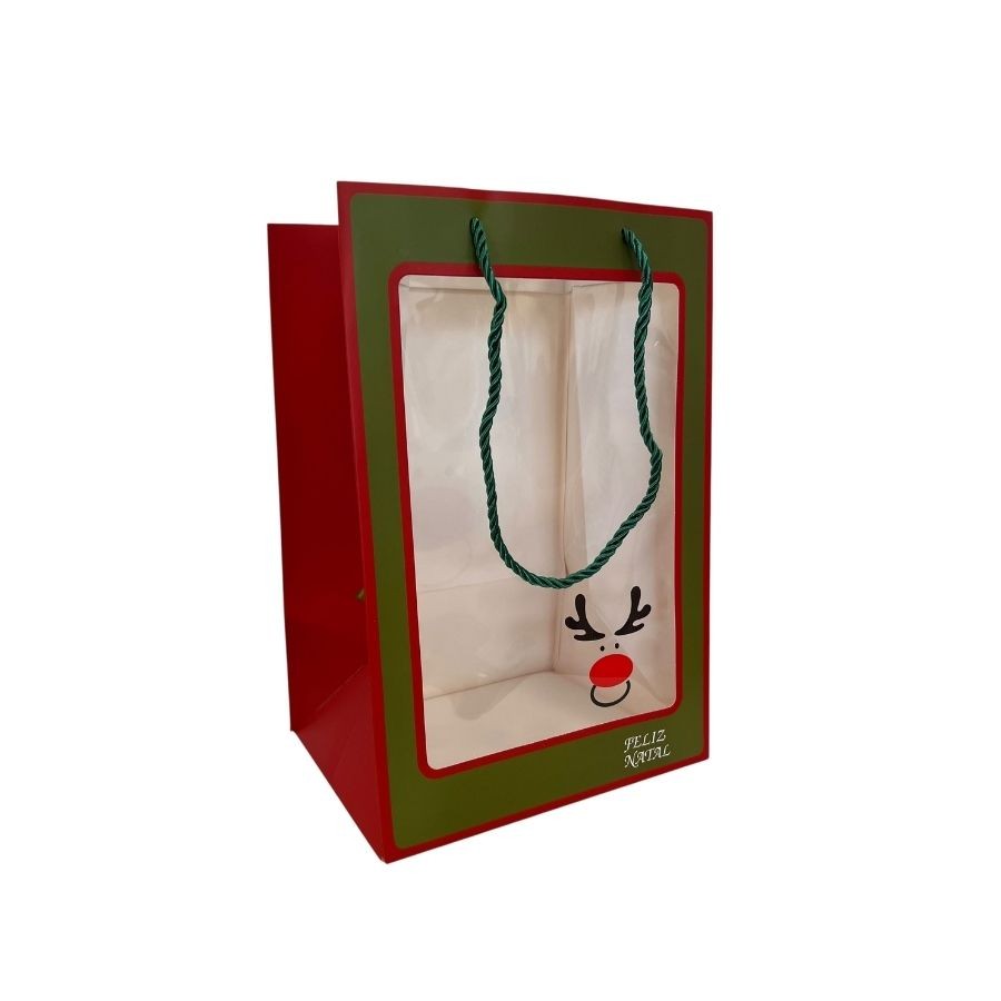 Sacola de papel com visor PVC 30x20x16cm - "Feliz Natal" - 1 unidade - Rizzo em Oferta na Shopee