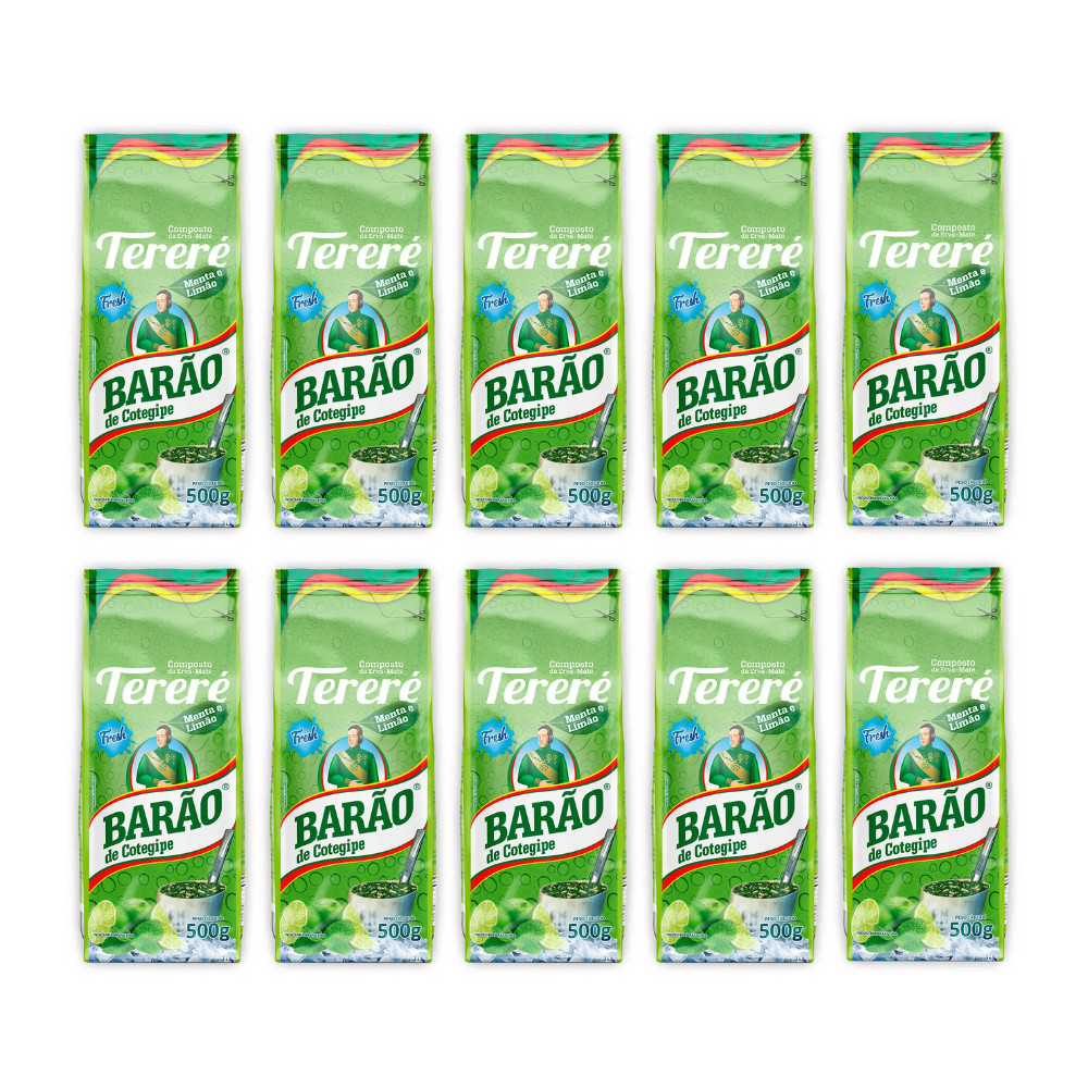 Kit 10 Erva Mate Tererê Fresh Menta e Limão Barão 500g
