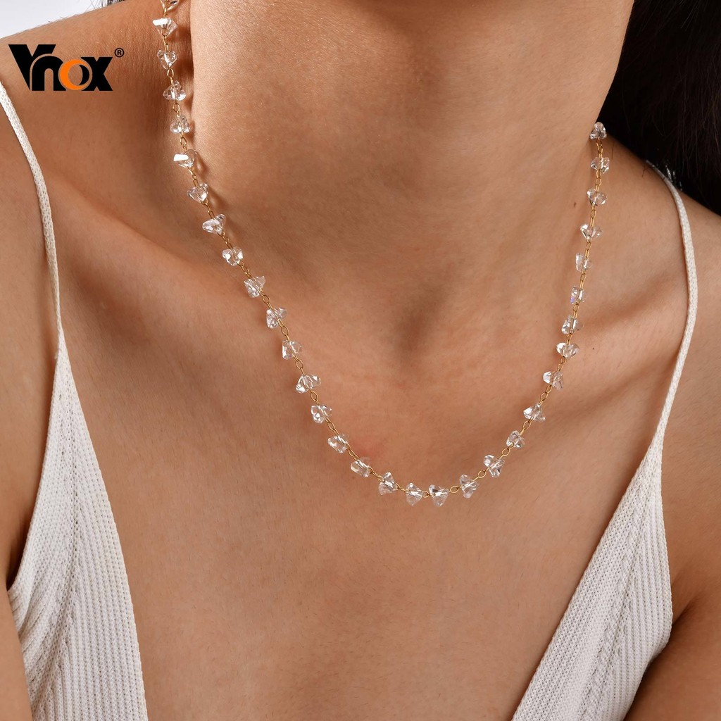 Vnox Irregular Transparente Frisado Colar De Aço Inoxidável Não Manchar & Ajustável Feminino Meninas Jóias