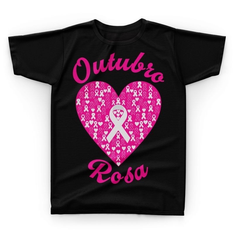 Camiseta Outubro Rosa Feminina Camisa Manga Curta Preta Personalizada Blusa Pink October T-shirt