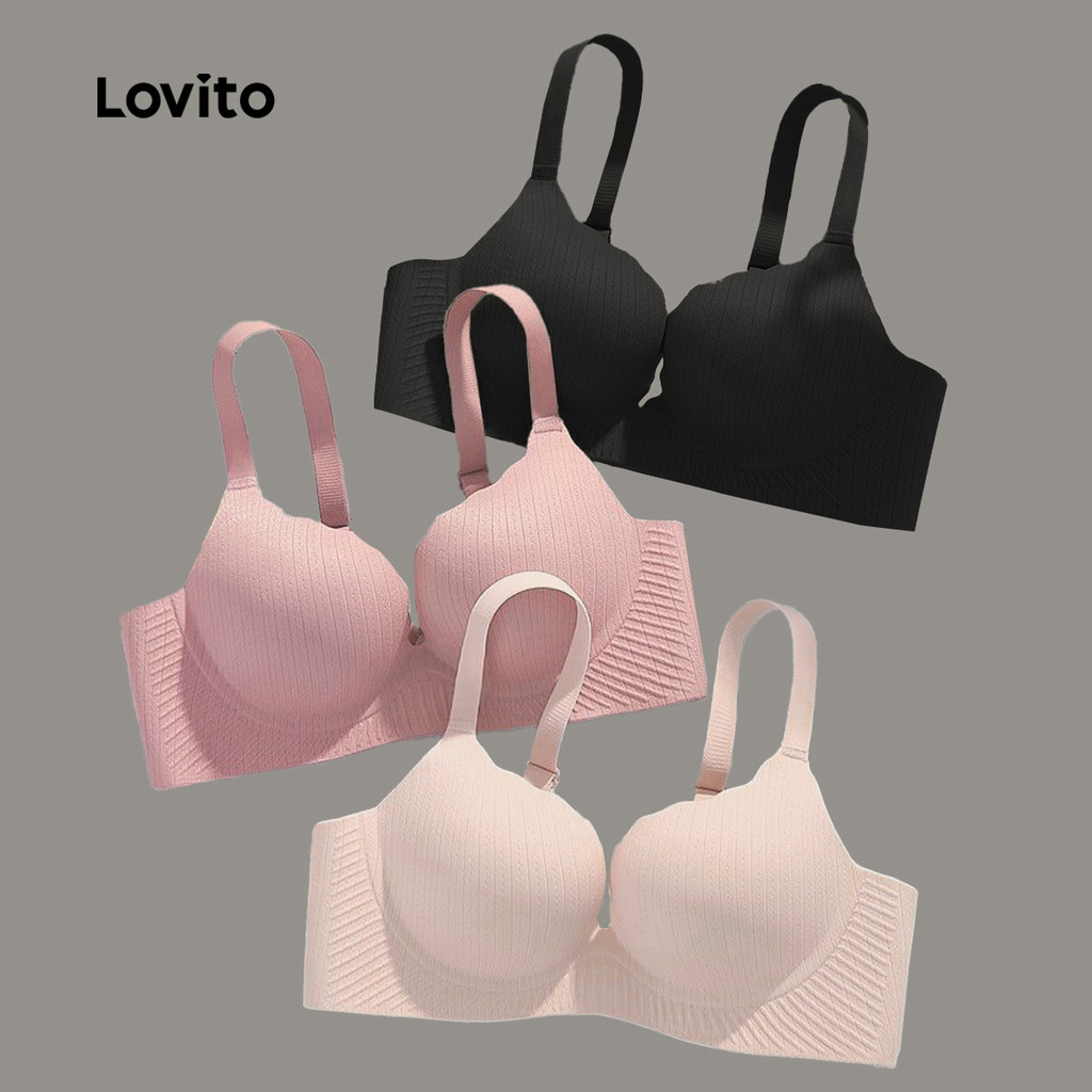 (NEW) Lovito Soutien-gorge Sensual de Algodão Macio Sem Costura com Bojo Push Up para Mulheres Rosa Sem fio LNE117257 em Oferta na Shopee