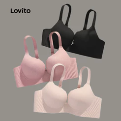(Casual) Lovito Soutien-gorge Sensual de Algodão Macio Sem Costura com Bojo Push Up para Mulheres Rosa Sem fio LNE117257