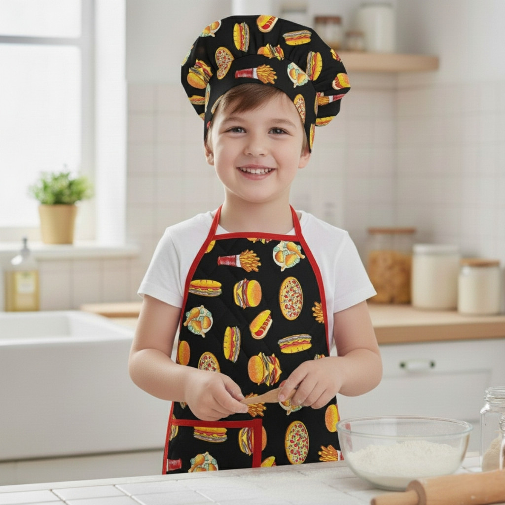 Kit Avental Infantil de Cozinha Estampado Kids com Chapéu em Oferta na Shopee