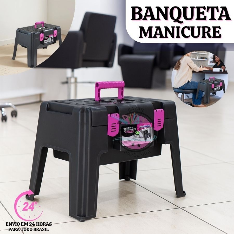 Banqueta Banquinho Plástica Banco Manicure Pedicure Resistente Camping Pesca Maleta Multiuso