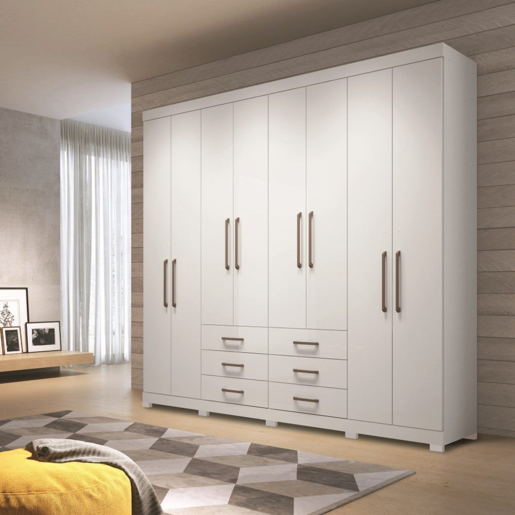 Guarda Roupa Casal 8 Portas e 6 Gavetas com Pés Master Branco Branco