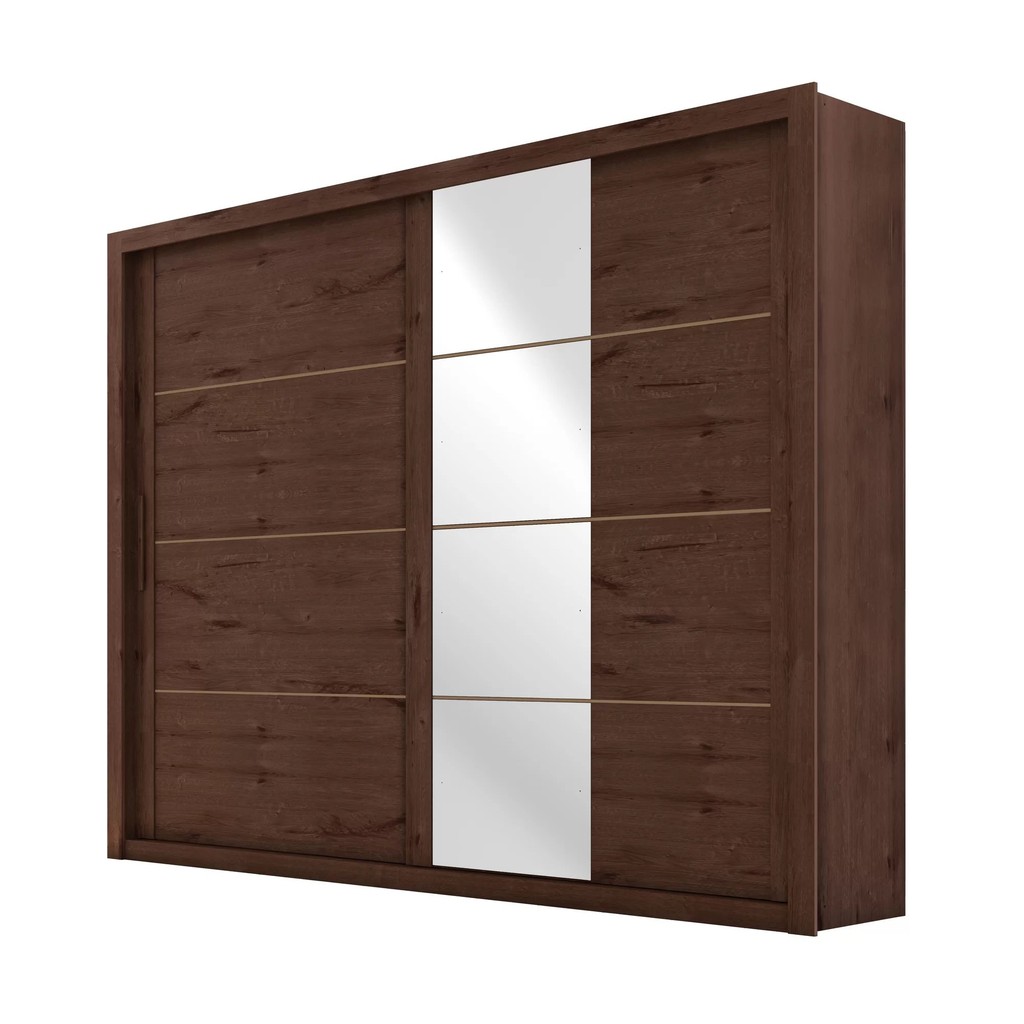 Detalhes do Guarda-Roupa Casal 4 Espelhos 2 Portas de Correr Essencial Espresso Móveis Jacaranda