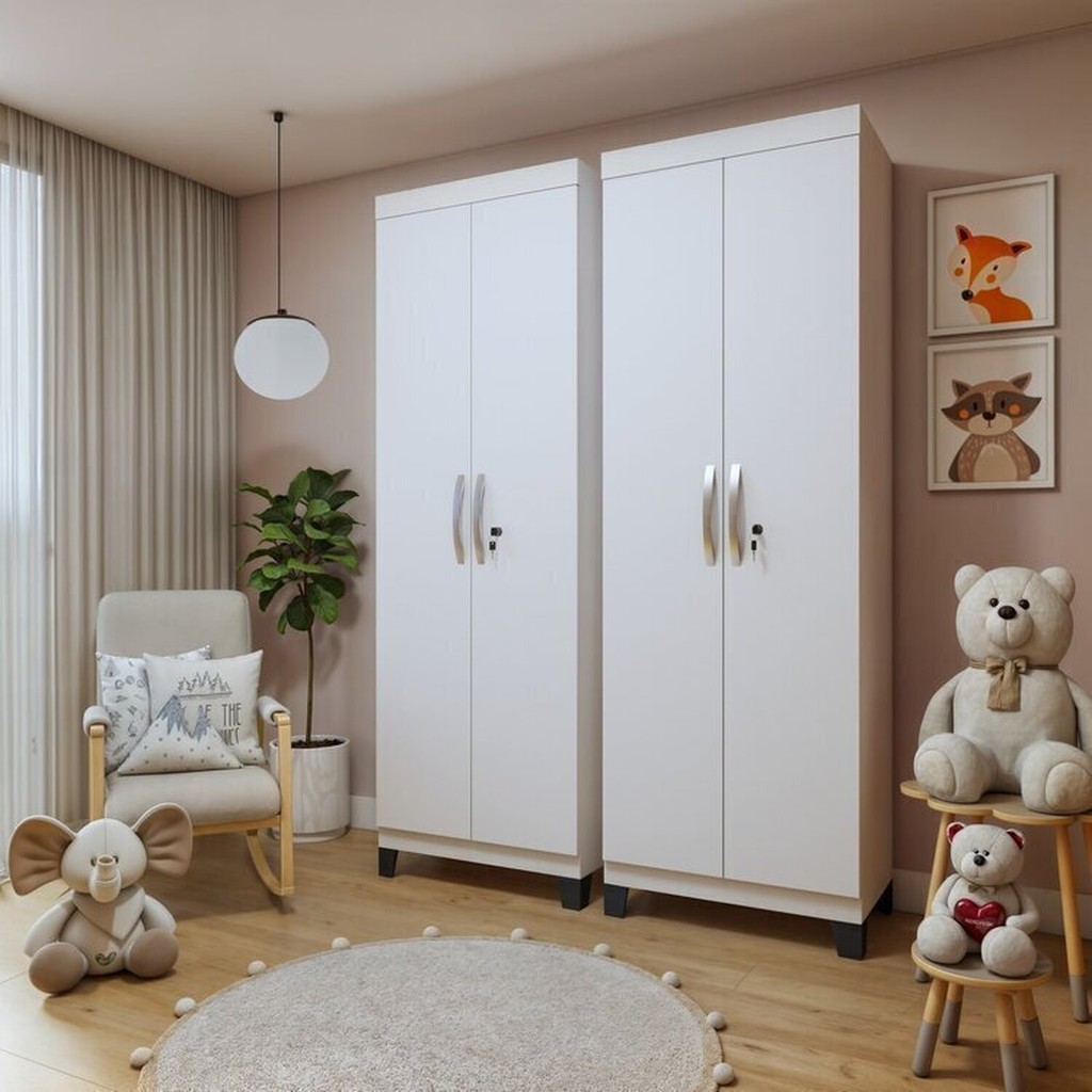 Conjunto 2 Armários Multiuso Infantil 2 Portas com Chave e 5 Prateleiras Asteca em Oferta na Shopee