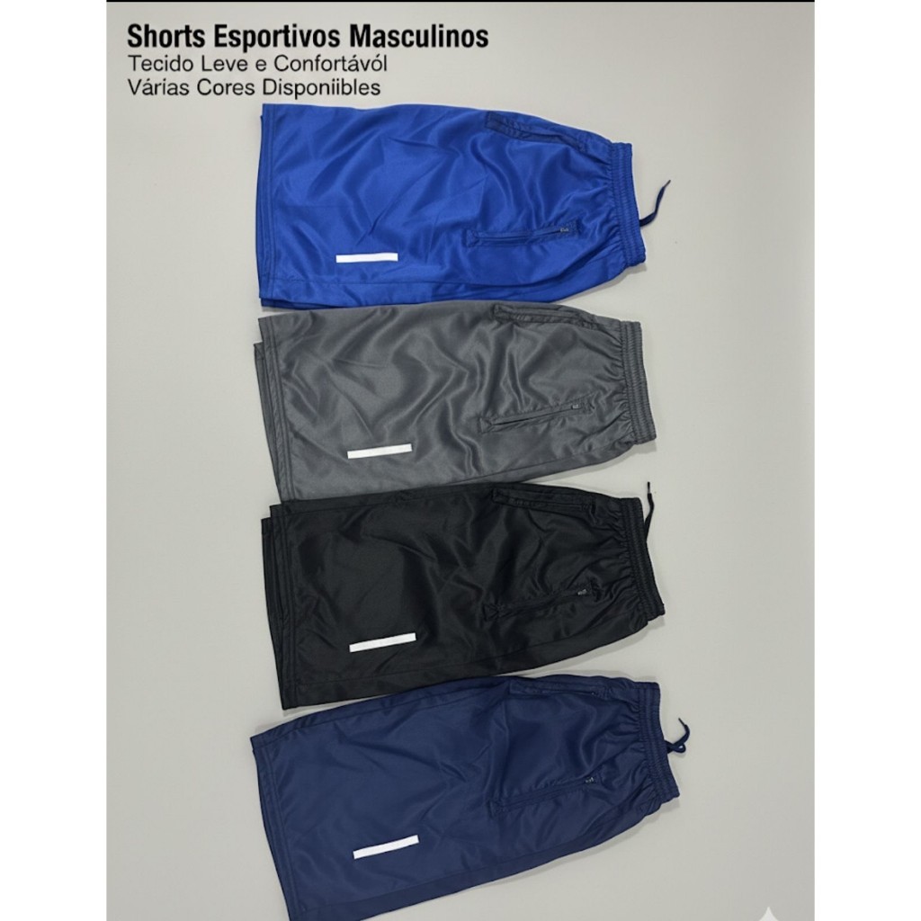 Kit 5 ou 1 Short Masculino Esportivo Chimpa Academia com bolso de Zíper Refletivo