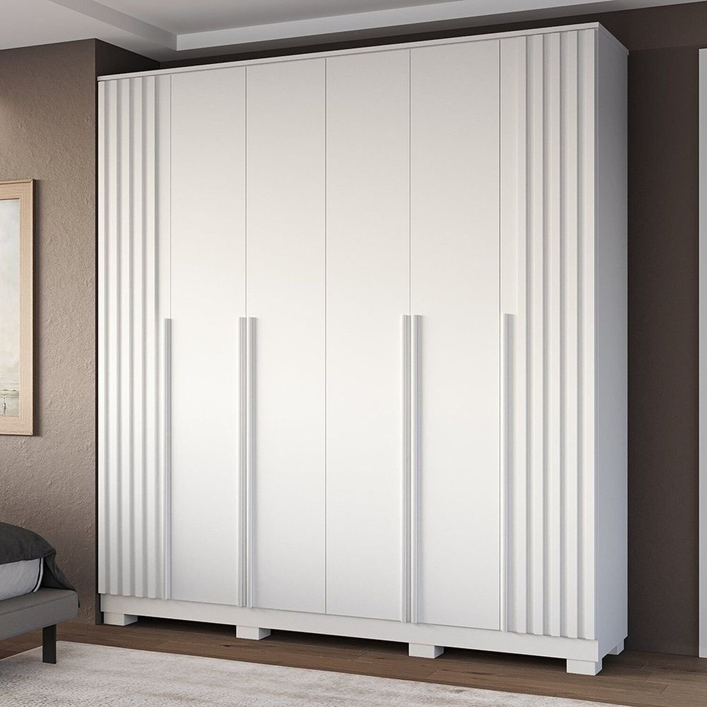 Guarda-roupa Casal 100% MDF 6 Portas 205cm Petunia Espresso Móveis Branco em Oferta na Shopee