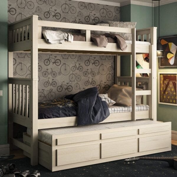 Treliche Solteiro Com 3 Gavetas 100% Madeira Maciça Branco Lavado em Oferta na Shopee