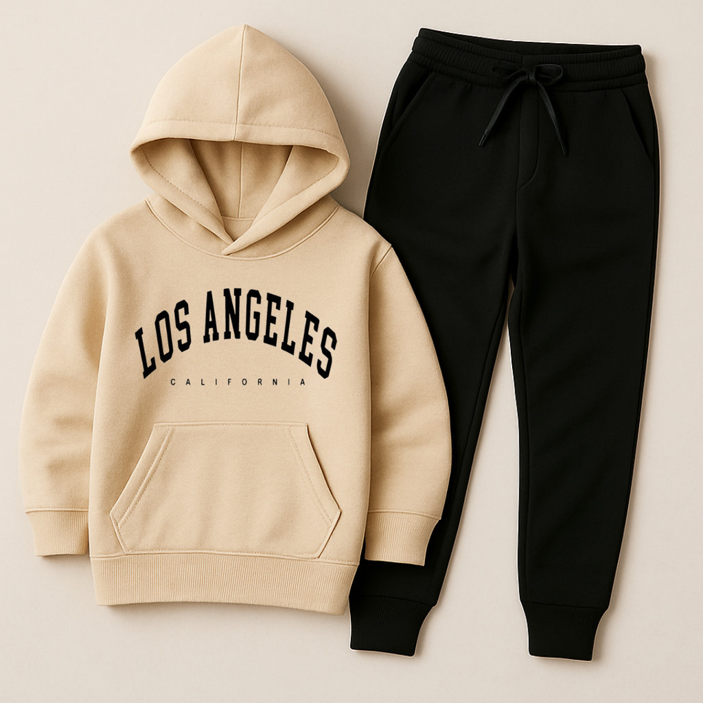 Conjunto Moletom Infantil Estampado Los Angeles Masculino e Feminino Algodão Peluciado