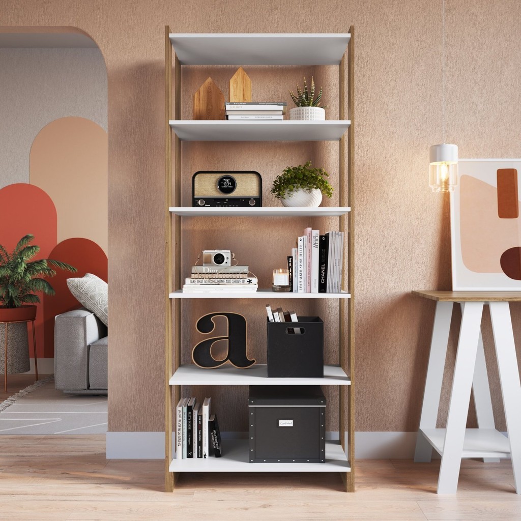 Estante Multifuncional 6 Prateleiras Mel/Branco em Oferta na Shopee