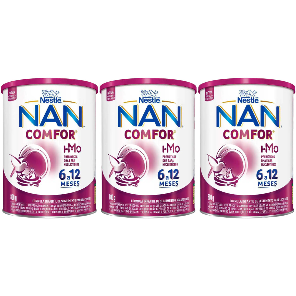 Kit com 03 Nestlé NAN Comfort 2 – Fórmula Infantil de Seguimento – 800g