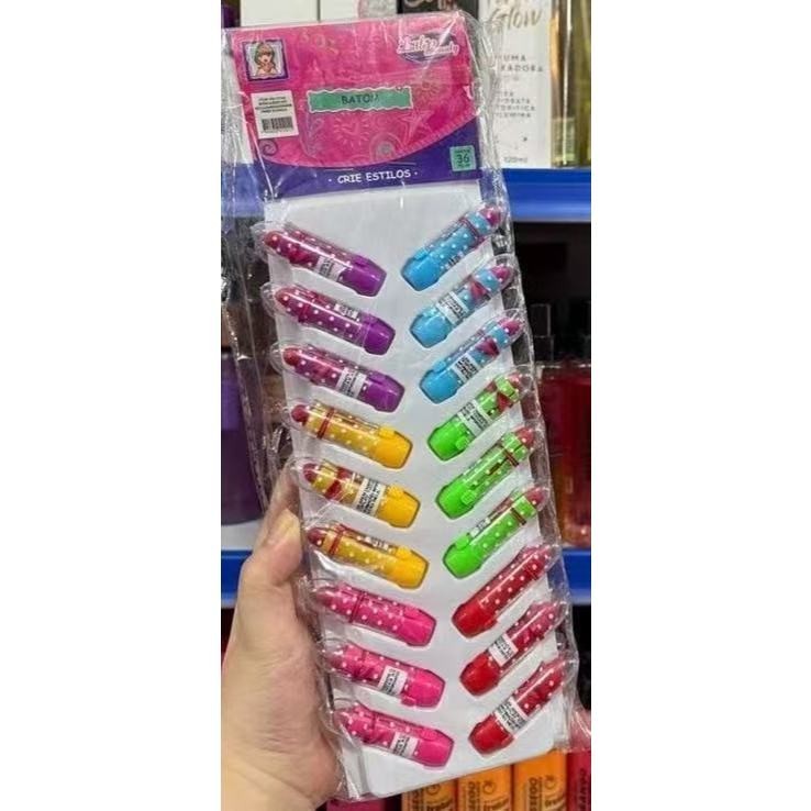 Kit 36 pcs batom infantil colorido Festa, Festa, presente para o dia das crianças em Oferta na Shopee