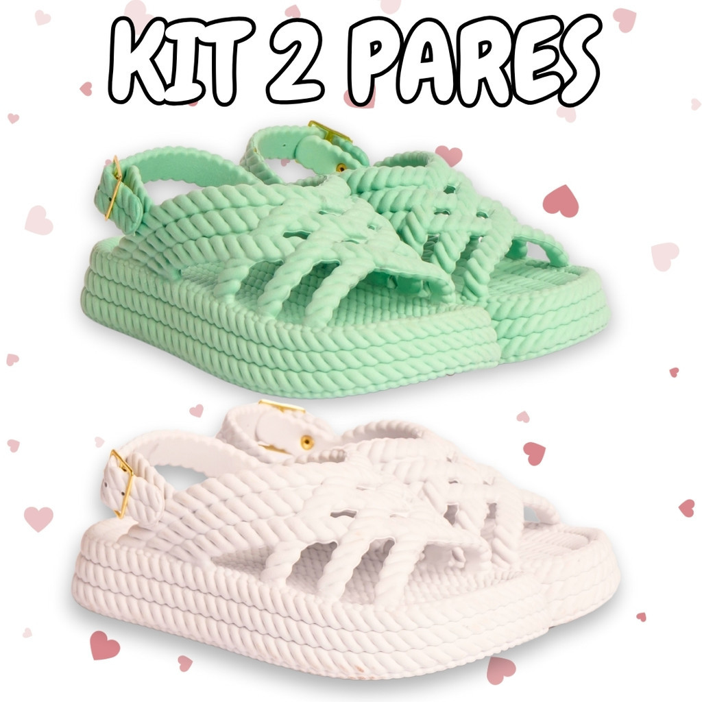 Kit 2 Pares Papete Sandália Baby Feminina Leve Confortável Juvenil Trançada - Envio Imediato em Oferta na Shopee