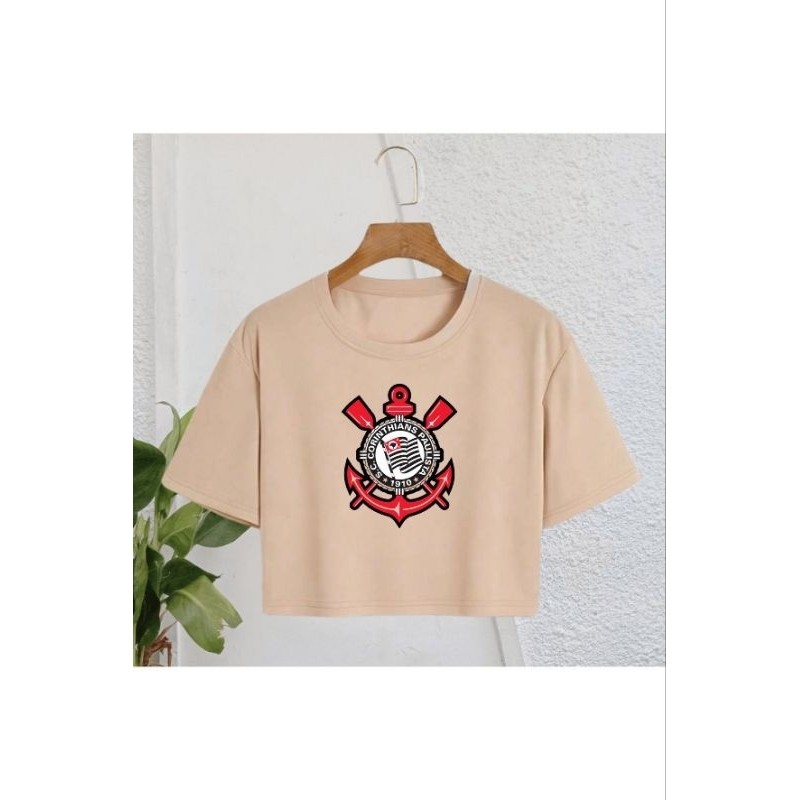 camiseta cropped estampada Corinthians oferta estilosa treino feminina — imagem 2 de 2