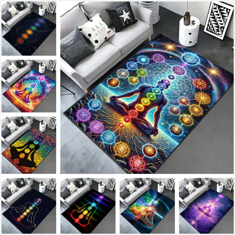 Yoga Meditação Tapete Arco-Íris 7 Chakra Sala De Estar Decoração Casa Quarto Antiderrapante Cozinha Banho Lavável Capach