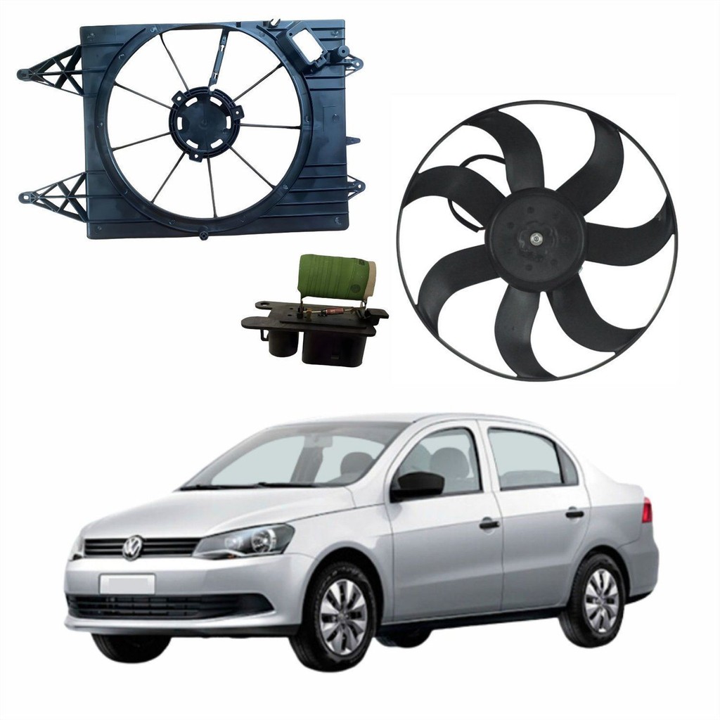 Kit Eletroventilador + Defletor Ventoinha Vw Voyage 2009 Até 2021 Com Resistência