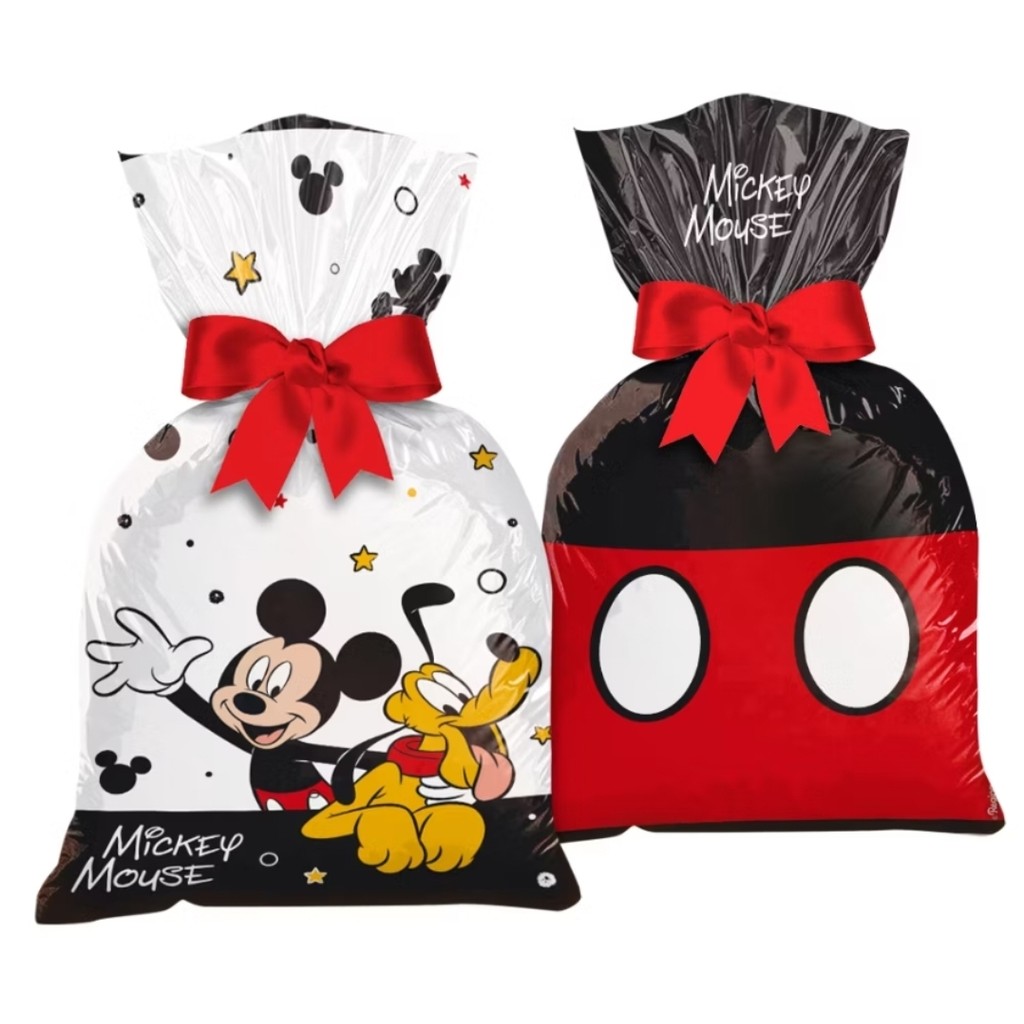 Sacola Surpresa Festa Mickey Sacolinha Plástica Mickey 14x27cm Decoração Mickey Mouse Aniversário Infantil Lembrancinha