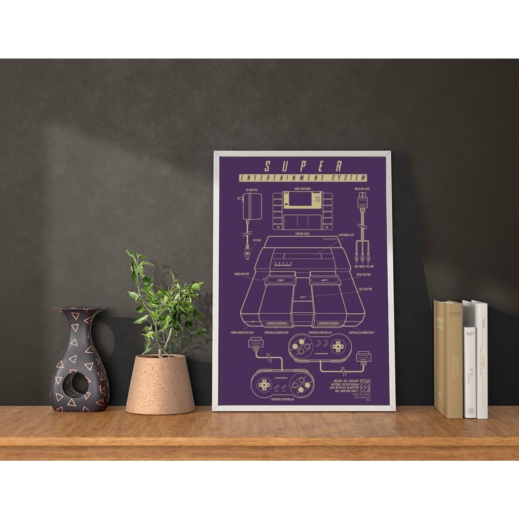 Quadro Placa decorativa geek Console Game Arte Super Nintendo