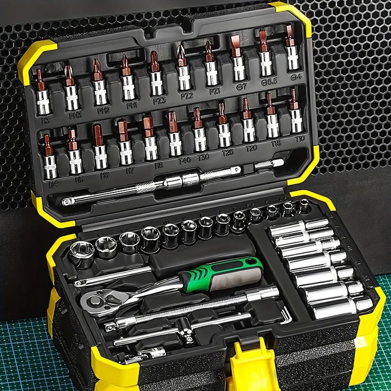 Conjunto De Soquete De Unidade De 53 Unidades De 1/4 " , Chave De Catraca Métrica E Broca , Kit Combinado De Torx Com Ba