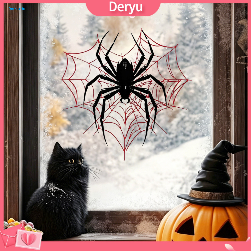 Reusable Window Decal Halloween Static Glass Sticker Black Spider Web Pattern Easy to Apply Removable Decor for Home Sto
