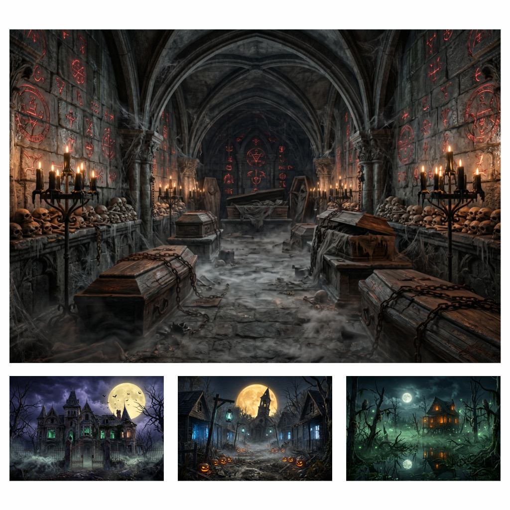 Fundo Fotográfico Halloween Assustador | Decoração Festa | Tecido Premium | Frete Grátis | Vários Modelos | 150x220CM