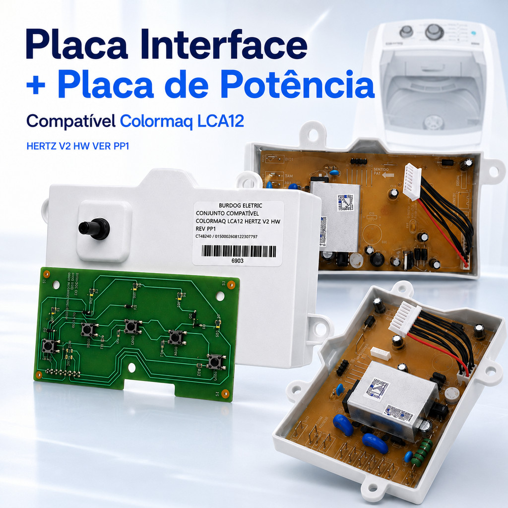 Placa Eletrônica de Potência E Interface Lavadora Colormaq Lca12 Hertz V2 Modulo