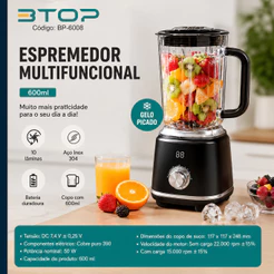 Liquidificador Triturador Compacto para suco com Led - suco e frutas Bivolt 600ml