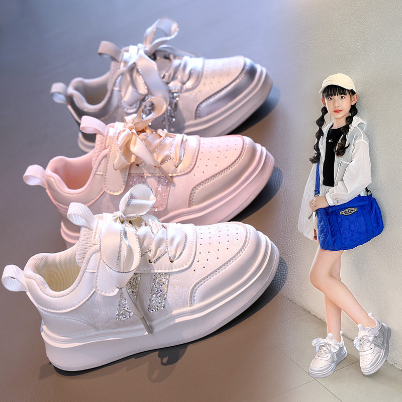 Meninas tênis de cano baixo médio grande crianças sapatos brancos 2024 outono novo estilo meninas tênis moda All-Match s