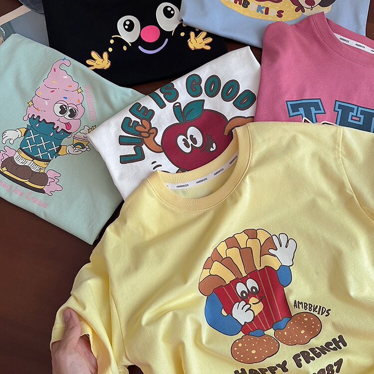 Crianças camiseta de manga curta 2026 verão meninos meninas japonês bonito dos desenhos animados puro algodão t médio gr
