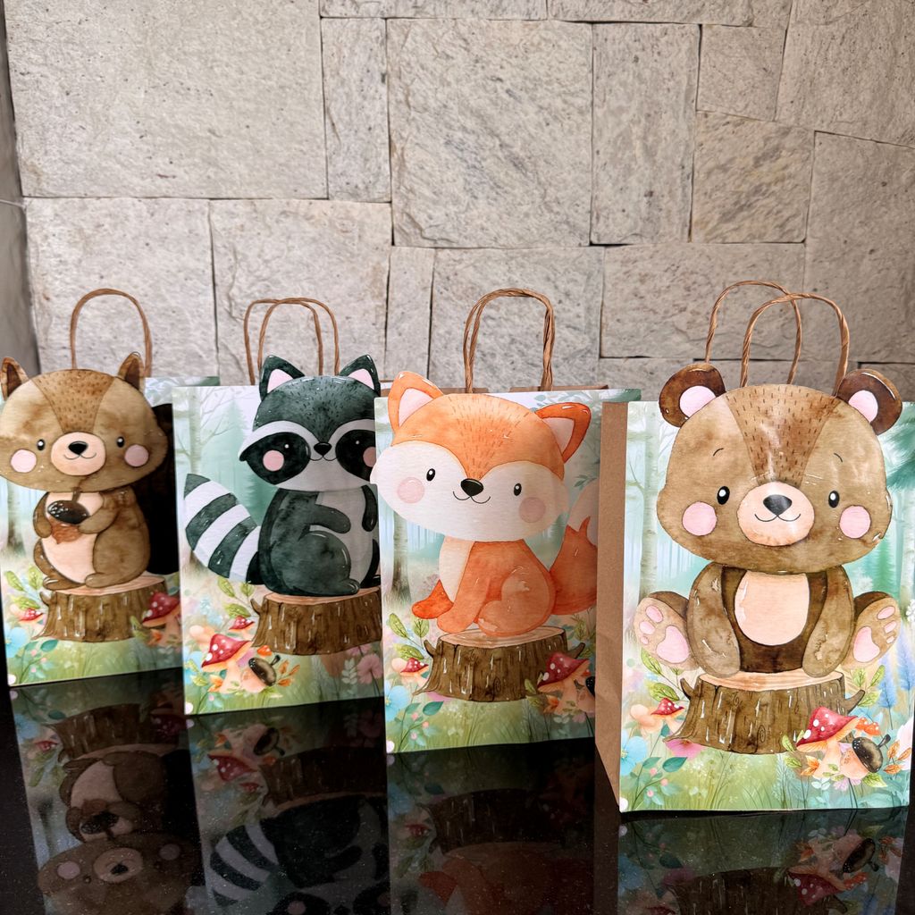 Kit Sacolas kraft sacolinha surpresa bosque encantado personalizada