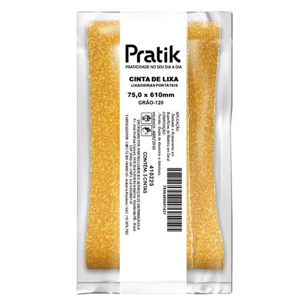 Cinta De Lixa Pratik Multiuso K-332 Grão 120 75mmx610mm - Embalagem com 3 Unidades