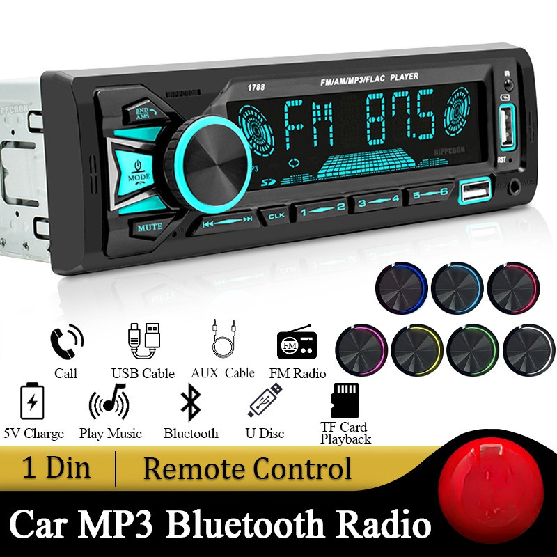 Novo Rádio de Carro  1din Estéreo Bluetooth MP3 Player Receptor FM com Controle Remoto AUX/USB/Cartão TF