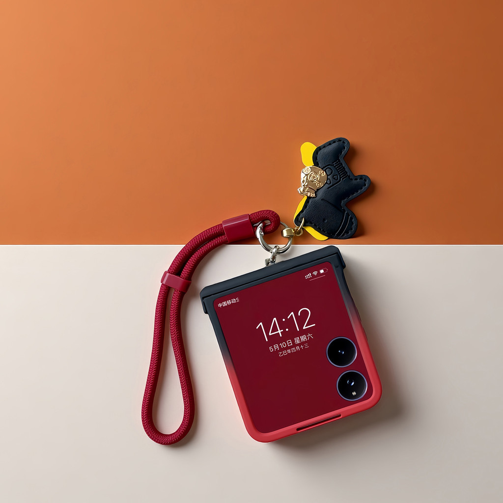 Capa com alça de mão e dobradiça em gradiente preto e vermelho LUSHUO para Samsung Galaxy Z Flip 3 4 5 6 7, para Xiaomi