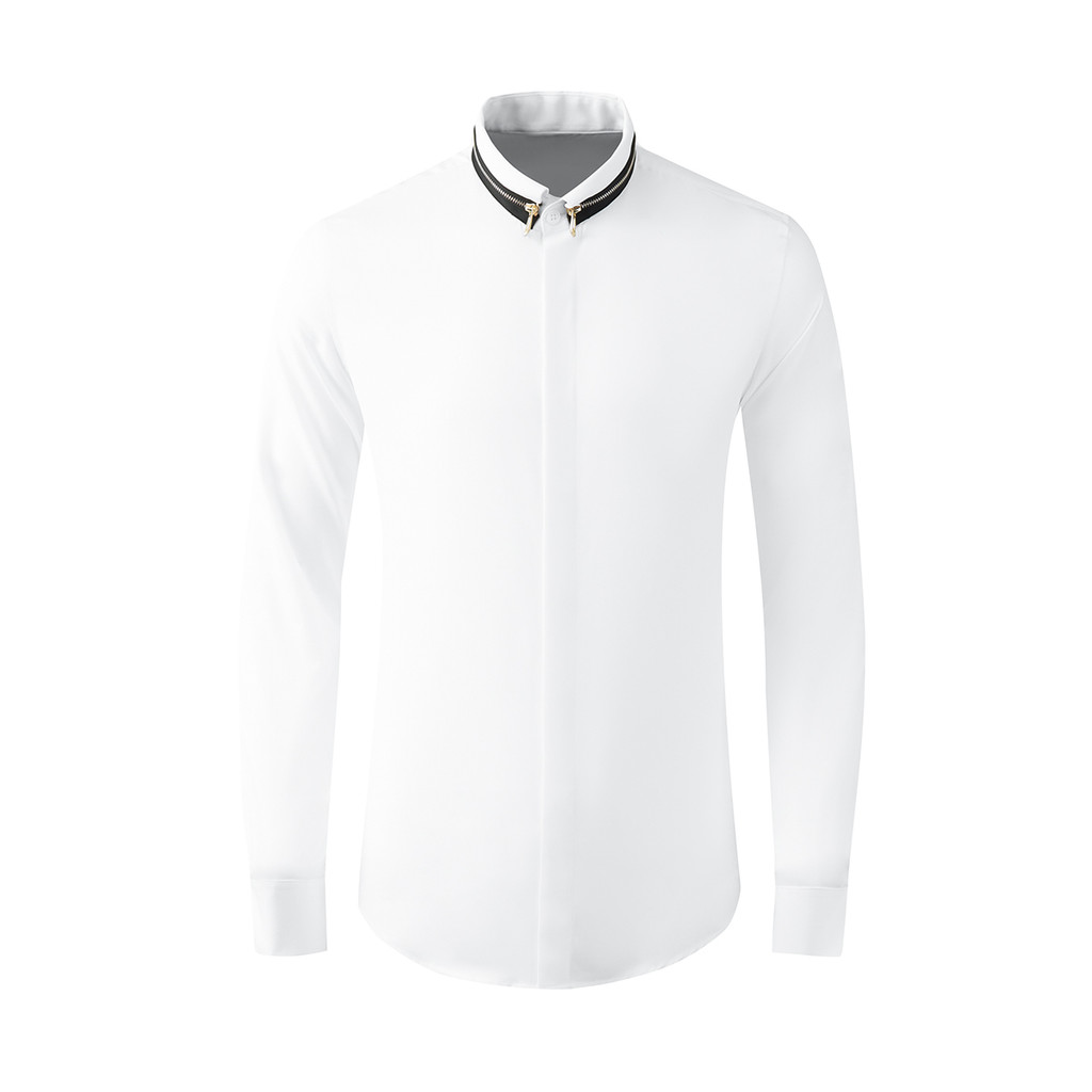 Design moderno gola zíper costura camisa de manga longa masculina High-End negócios Casual moda masculina camisa branca