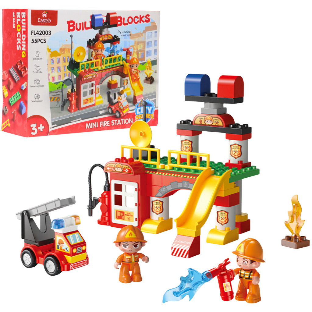 Blocos de Montar Quartel de Bombeiros + acessórios 55 Peças - Castela