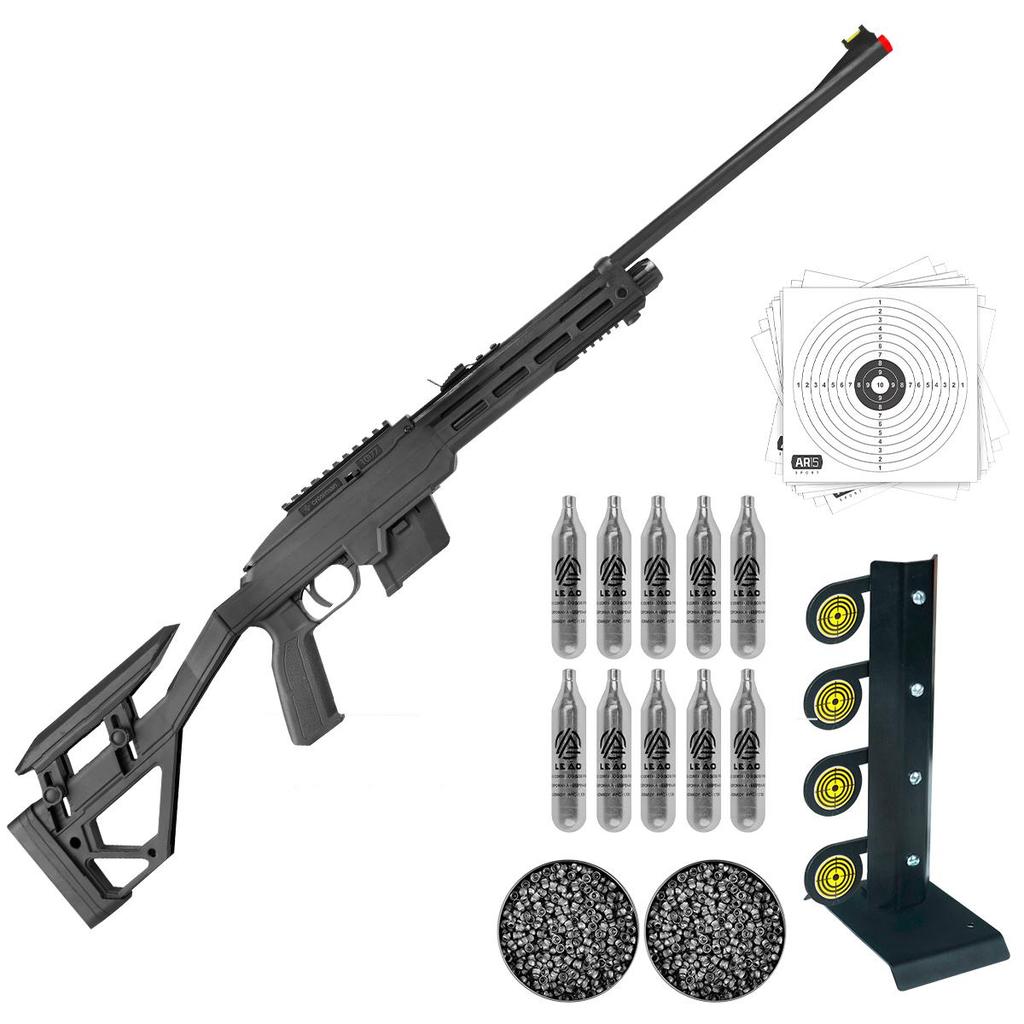 Kit Carabina Chumbinho 4.5mm Crosman 1077 Co2 Alvo Metal