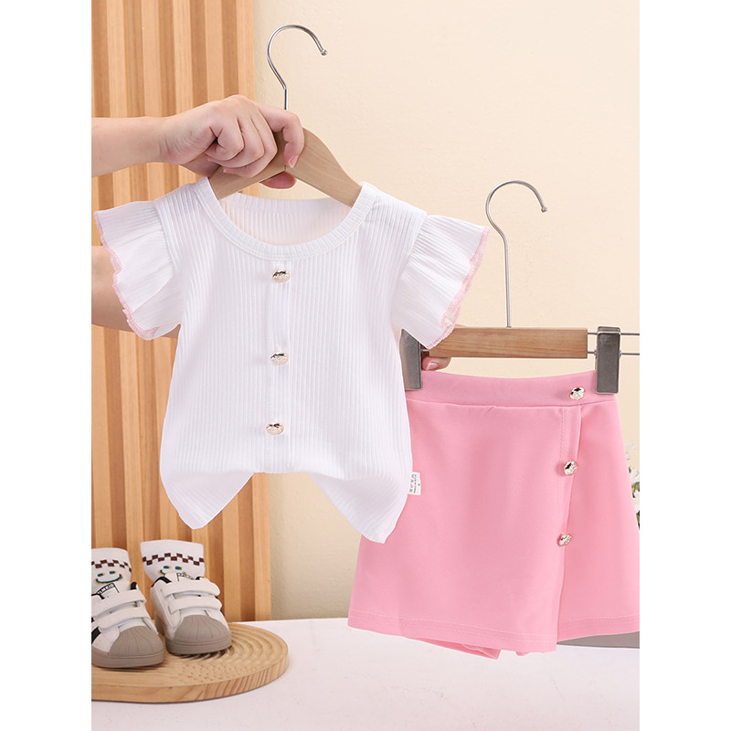 Crianças roupas infantis meninas roupas de verão moda Culottes de manga curta terno de duas peças bebê verão moda roupas