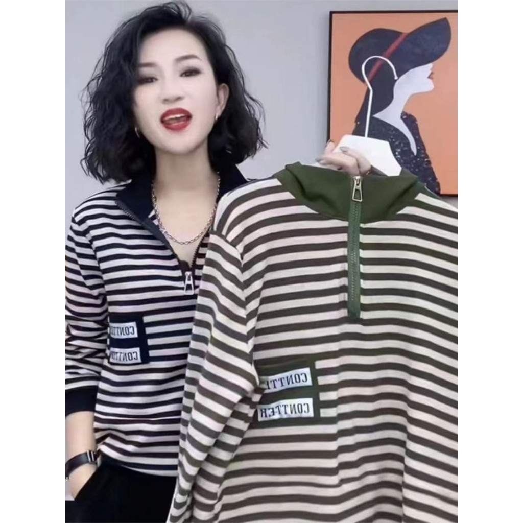 2023 primavera outono novo estilo listrado de manga comprida camiseta feminina estilo ocidental mais magro olhar mãe usa