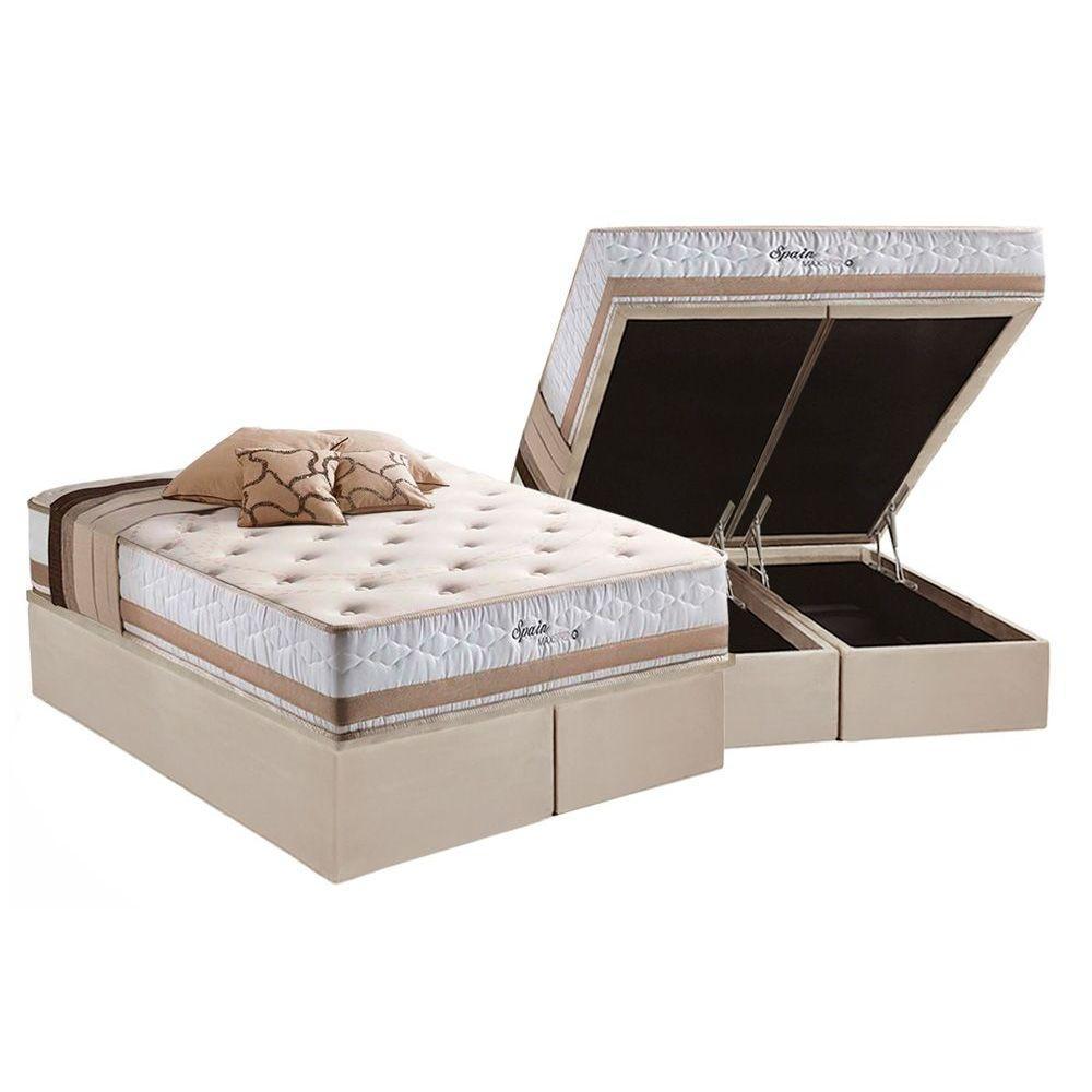 Conjunto Box Baú Queen: Colchão Molas Herval Maxspring Spain + Base CRC Suede Clean(158x198)
