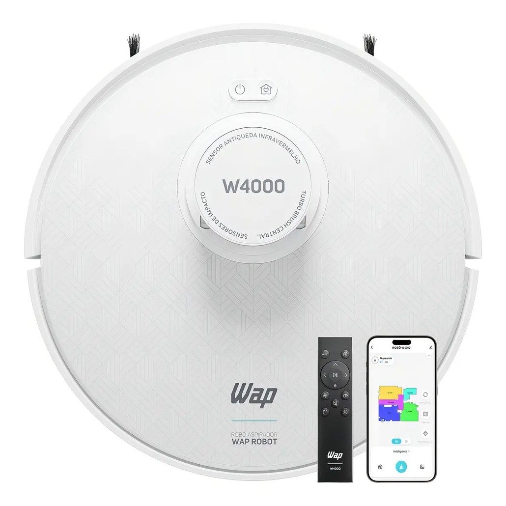 Robô Aspirador de Pó WAP ROBOT W4000 127V - Estação Autolimpante, Mapeamento LDS 360°, Passa Pano